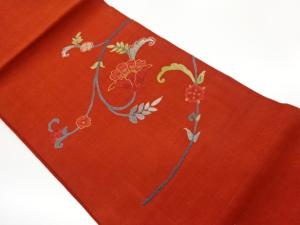 手織り紬相良刺繍花唐草模様名古屋帯